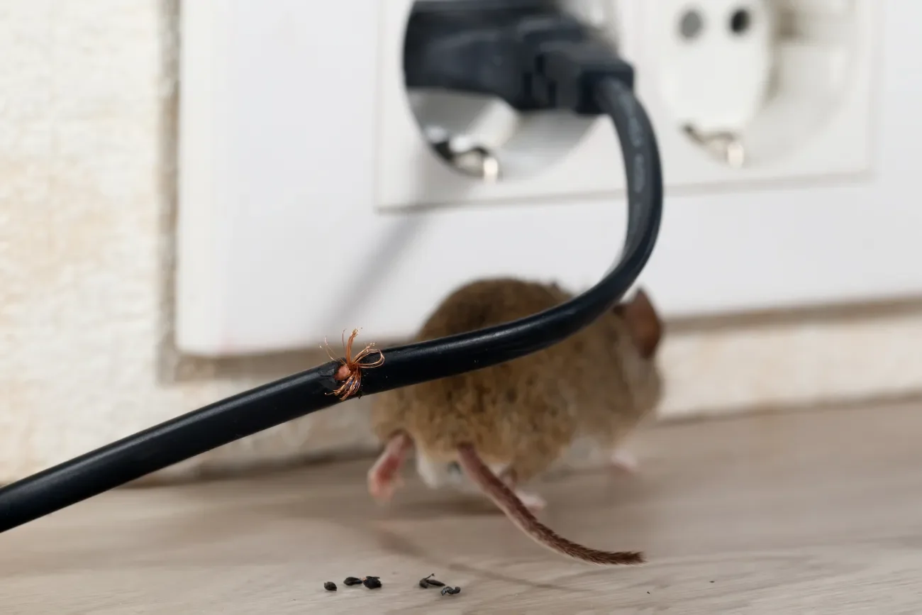 Maus mit angeknabbertem Kabel