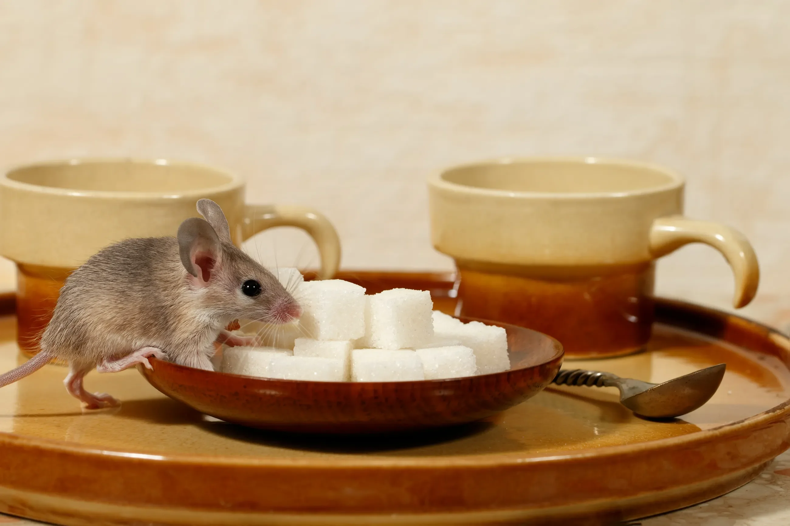 Maus auf Zuckerwürfeln